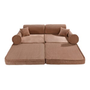 Didelė modulinė sofa vaikams – aukščiausios kokybės velveto pudra, rožinė
