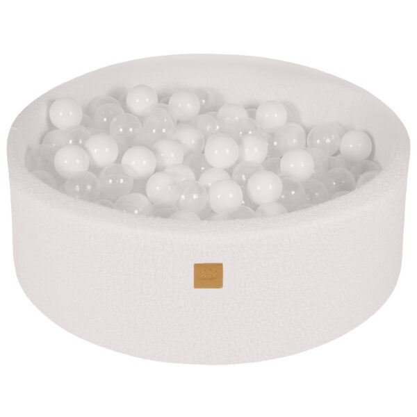 Apaļa bumbiņu bedre ar 200 baltām un caurspīdīgām bumbiņām, 90x30cm - Balta bumbulīte