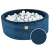 Apaļa bumbiņu bedre ar 200 zilām/baltām/metāla bumbiņām, 90x30cm - zils samts