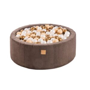 Apaļa bumbiņu bedre ar 200 baltām/vara bumbiņām, 90x30cm - estētiski brūna