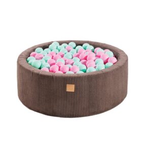 Apaļa bumbiņu bedre ar 200 zilām/rozā bumbiņām, 90x30cm - estētiski brūna