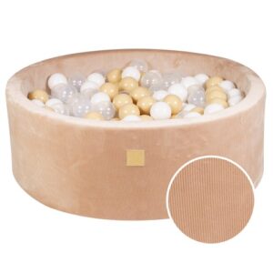 Apaļa bumbiņu bedre ar 200 baltām/smilšu bumbiņām, 90x30 cm - smilšu samta